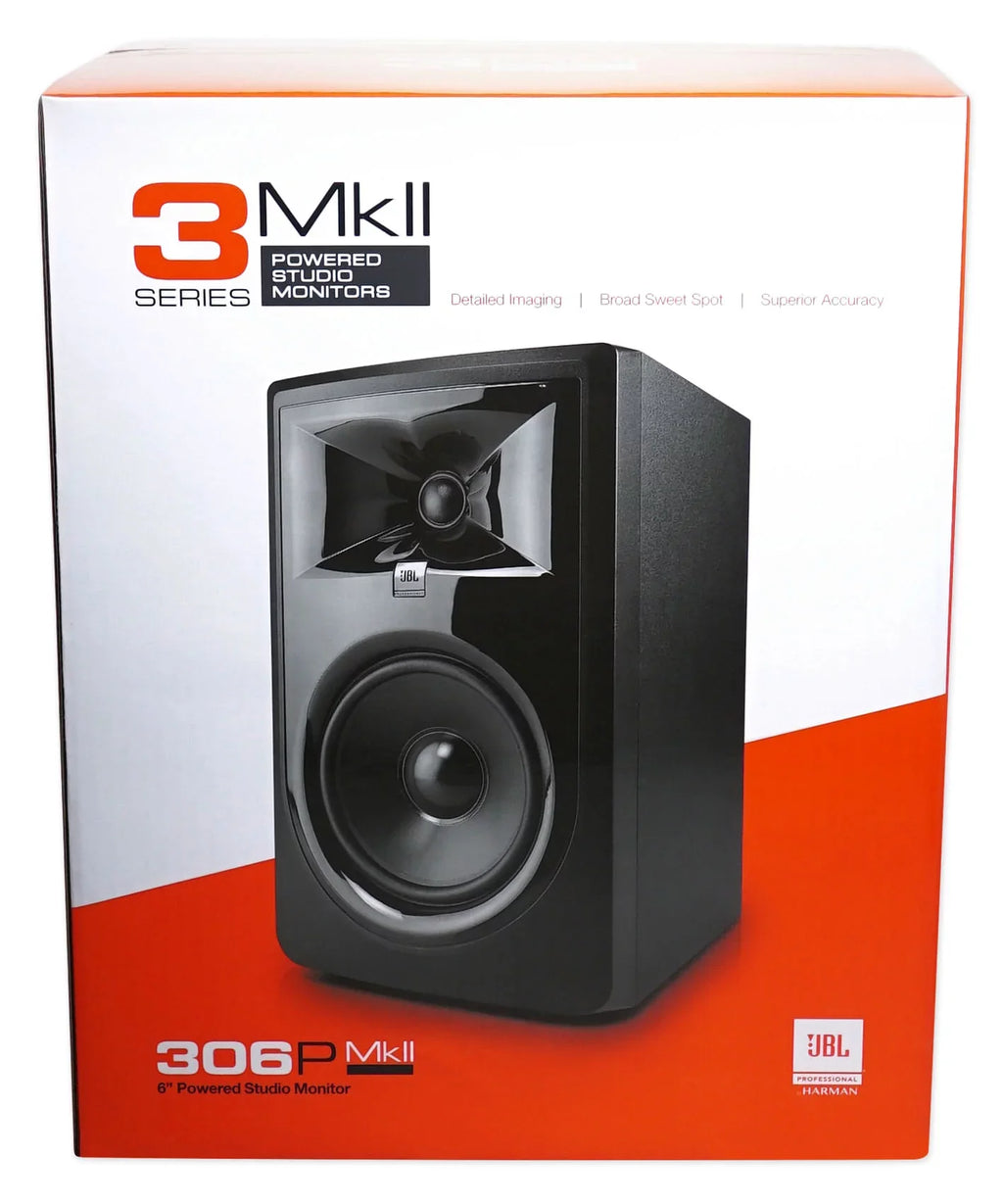 2) JBL 306P MkII 6" 2-Way Powered Studio Monitors Speakers+10" Active Subwoofer