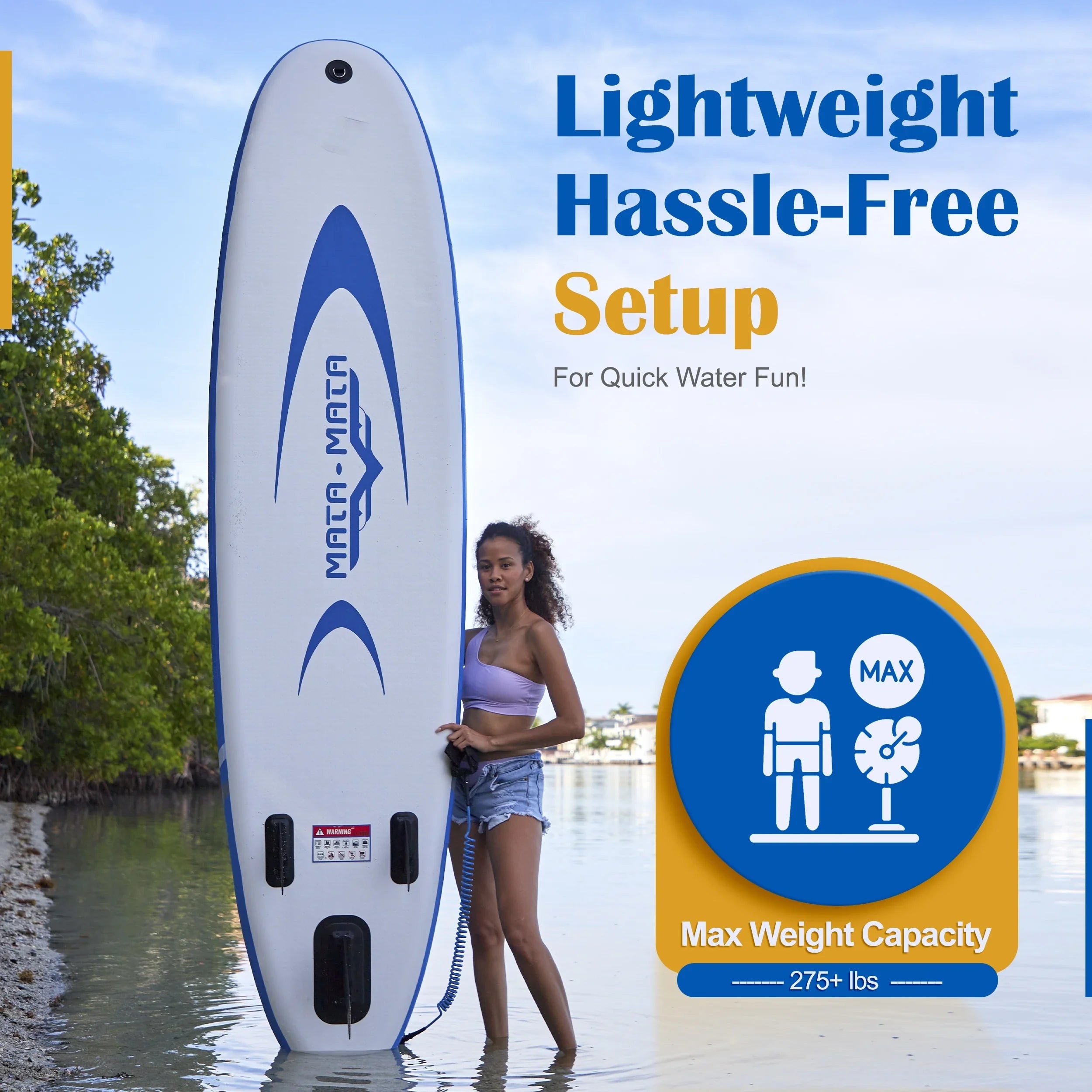 MATA MATA Blue Stream 10' Stand Up Paddle Board with Premium SUP Accessories & Backpack, Non-Slip Deck, Liquid Bag, Leash Paddle, and Hand Pump