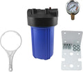 1 Pack 10" BB Blue Whole House System Filter Housing 1" NPT Brass Ports W/Pressure Release, Pressure Gauge, Wrench Bracket