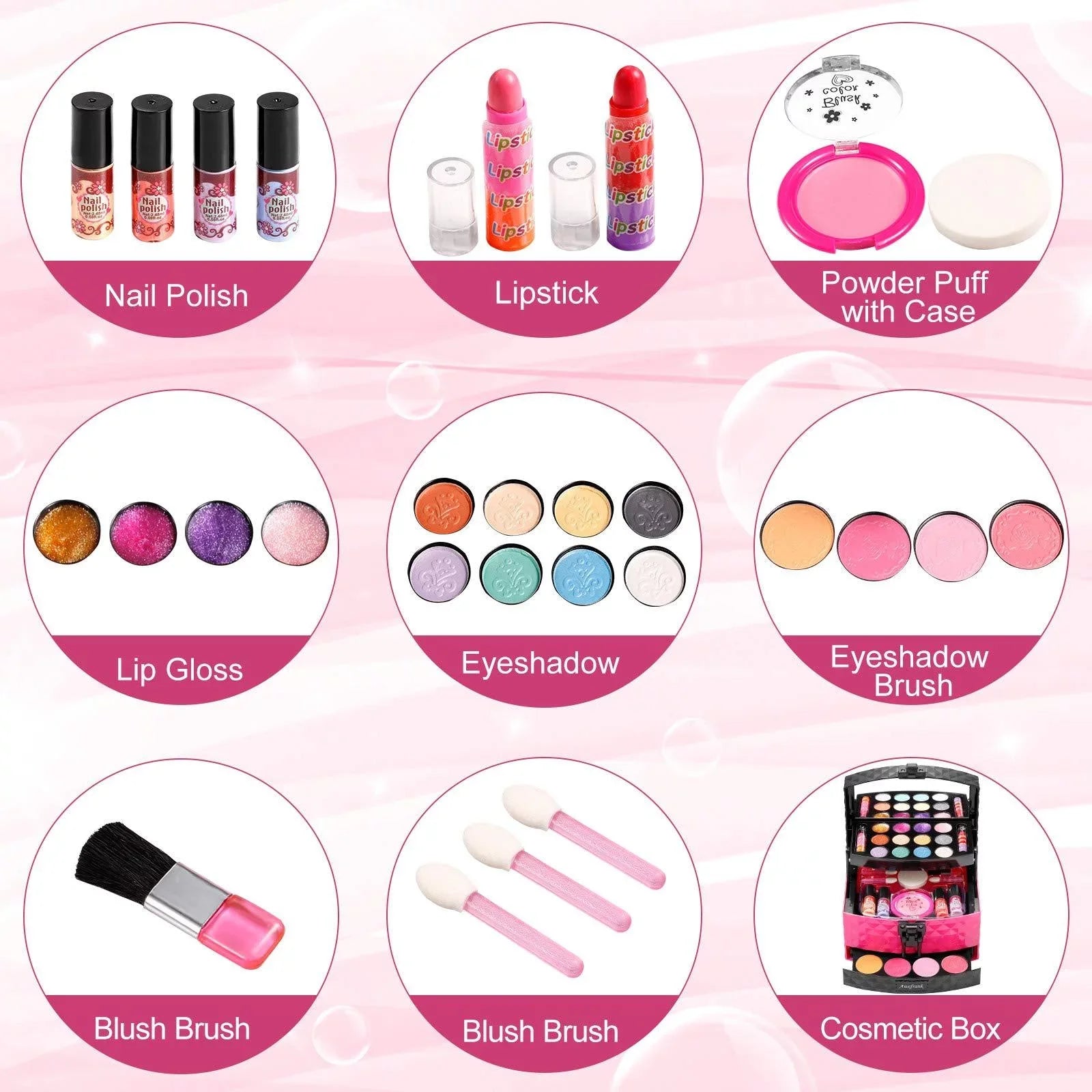 Vextronic Girls Makeup Toy Set Washable Kids Makeup Kit for Girl, Pretend Play Makeup Kit for Kids, Non-Toxic, Real Cosmetic Toy Beauty Set for Kids Birthday Pink