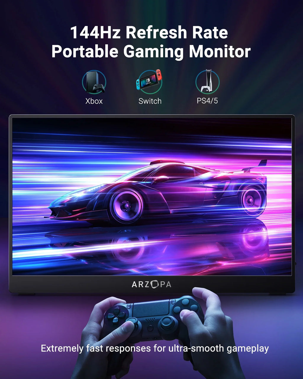 Arzopa 15.6'' 144Hz Portable Gaming Monitor, 1080P FHD USBC HDMI, External Second Display for Mobile pc PS5