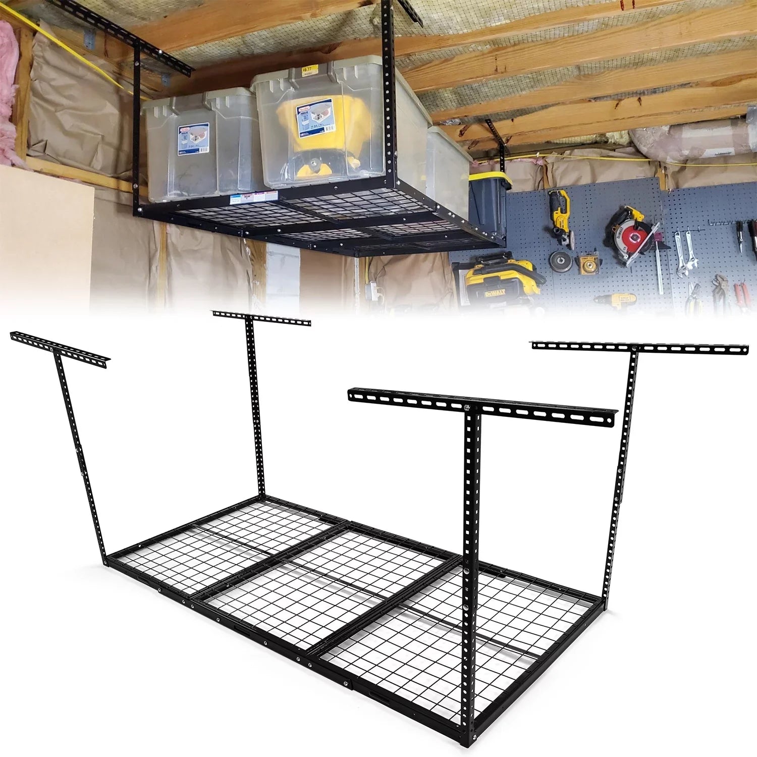 Kojem 72" x 36" Overhead Garage Storage Rack Adjustable Organization Heavy Duty Metal Garage Ceiling Storage Racks 22" - 40"