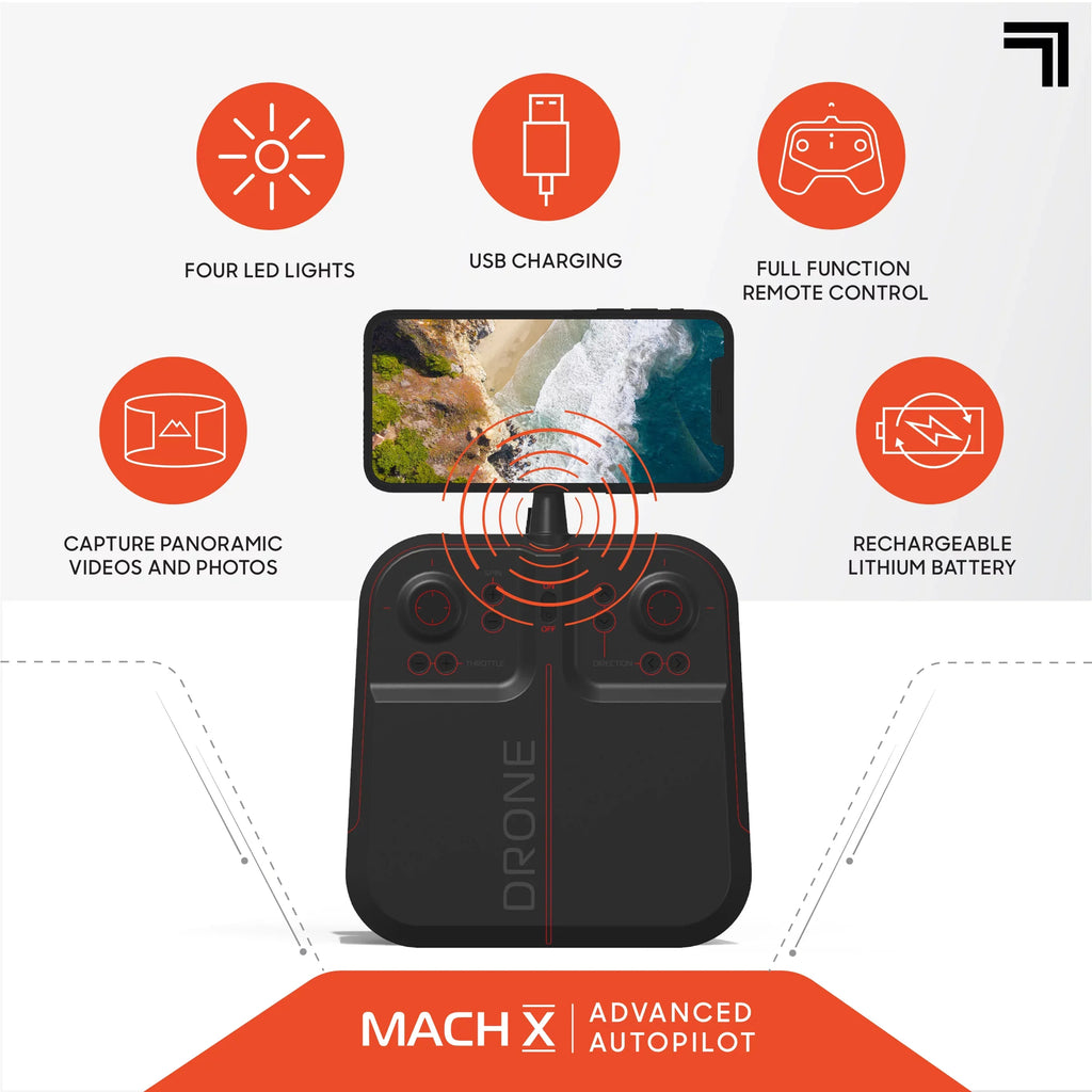 SHARPER IMAGE 2.4GHz RC Mach 10inch Drone with Stream Camera, Remote Controlled Quadcopter with Assisted Landing, Wireless and Rechargeable