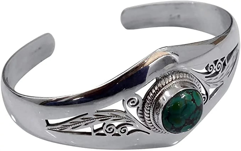 Genuine Turquoise Gemstone Bracelet, Real 925 Sterling Silver Cuff Bracelet for Men Women, Handmade Designer Fashion Jewelry for Gifts, Adjustable Bracelet