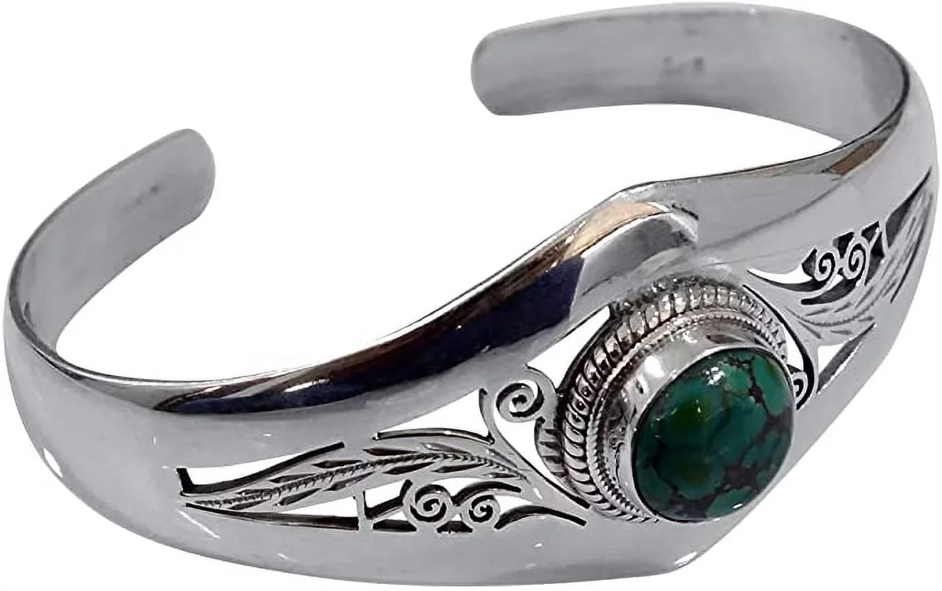 Genuine Turquoise Gemstone Bracelet, Real 925 Sterling Silver Cuff Bracelet for Men Women, Handmade Designer Fashion Jewelry for Gifts, Adjustable Bracelet