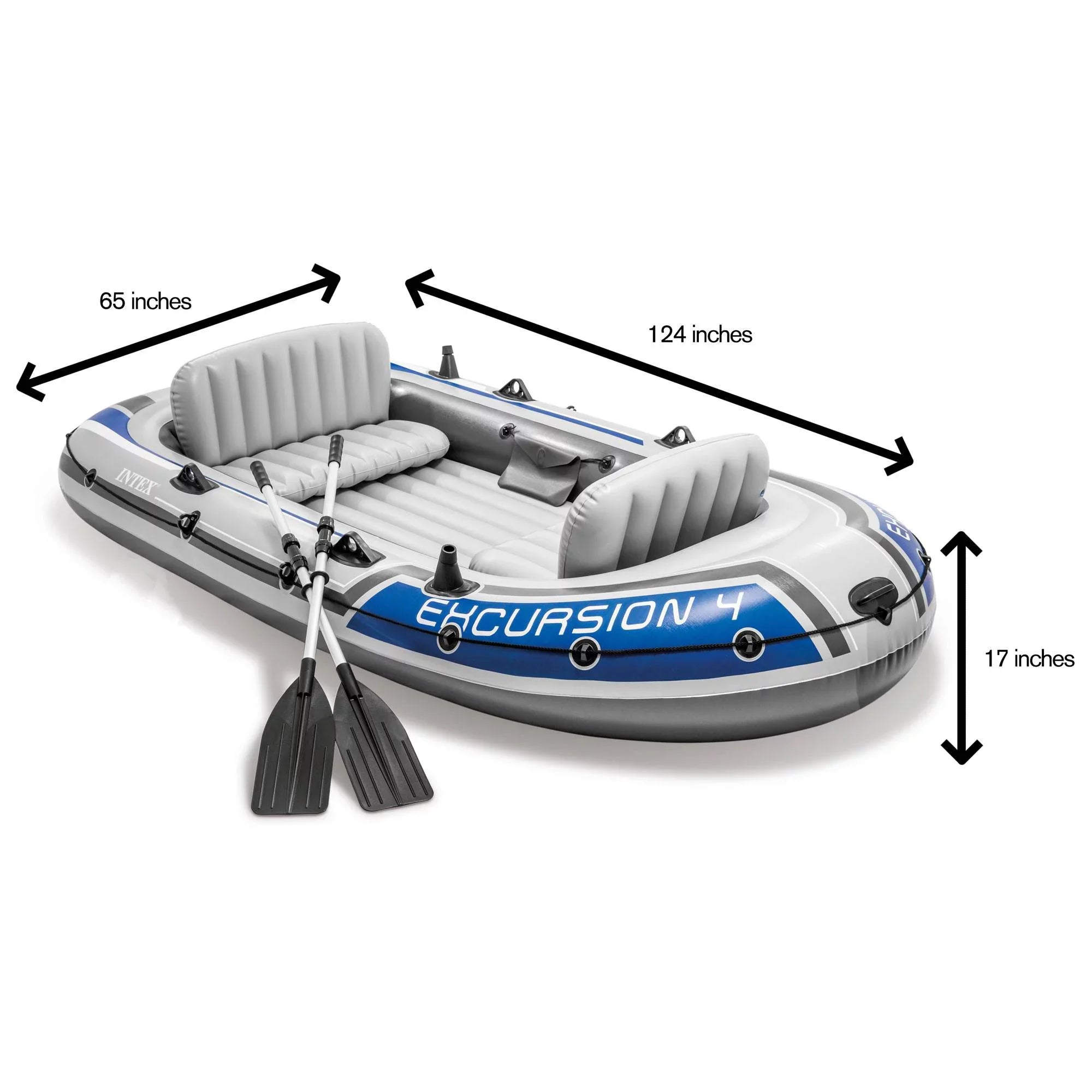 Intex Excursion 4 Person Inflatable Rafting and Fishing Boat Set with 2 Oars (Refurbished)