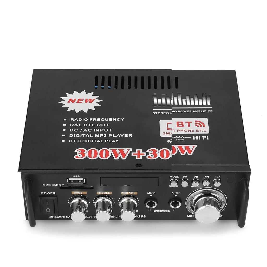 Dazzduo Sound Machine,2CH LCD Display Remote Audio Amplifier BT Radio Amplifier 600W Remote Audio Radio Portable Stereo Power Amplifier Audio HiFi Audio Stereo Car 600W Remote