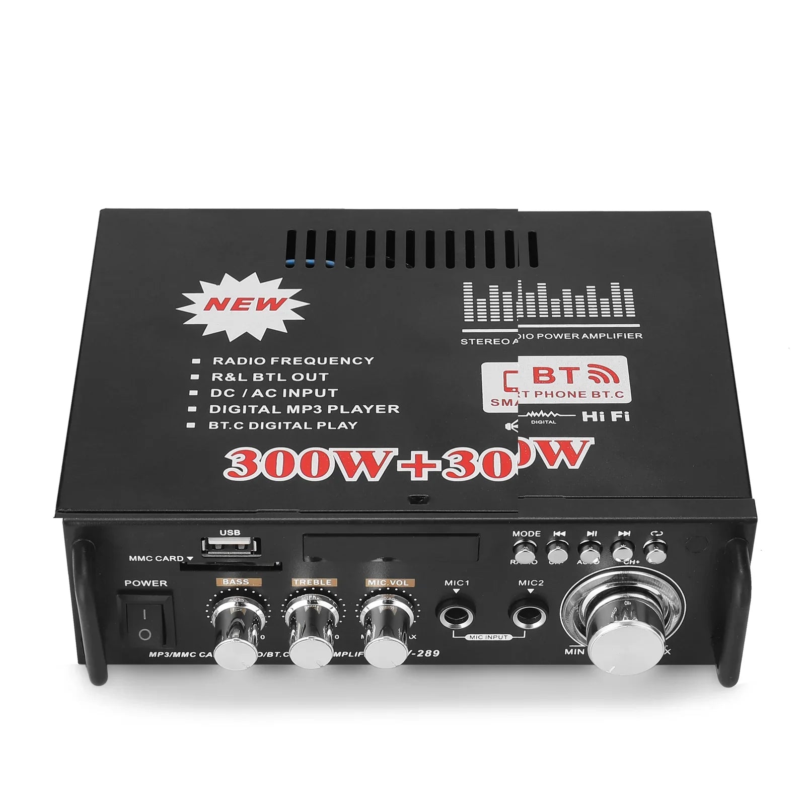 Dazzduo Sound Machine,2CH LCD Display Remote Audio Amplifier BT Radio Amplifier 600W Remote Audio Radio Portable Stereo Power Amplifier Audio HiFi Audio Stereo Car 600W Remote