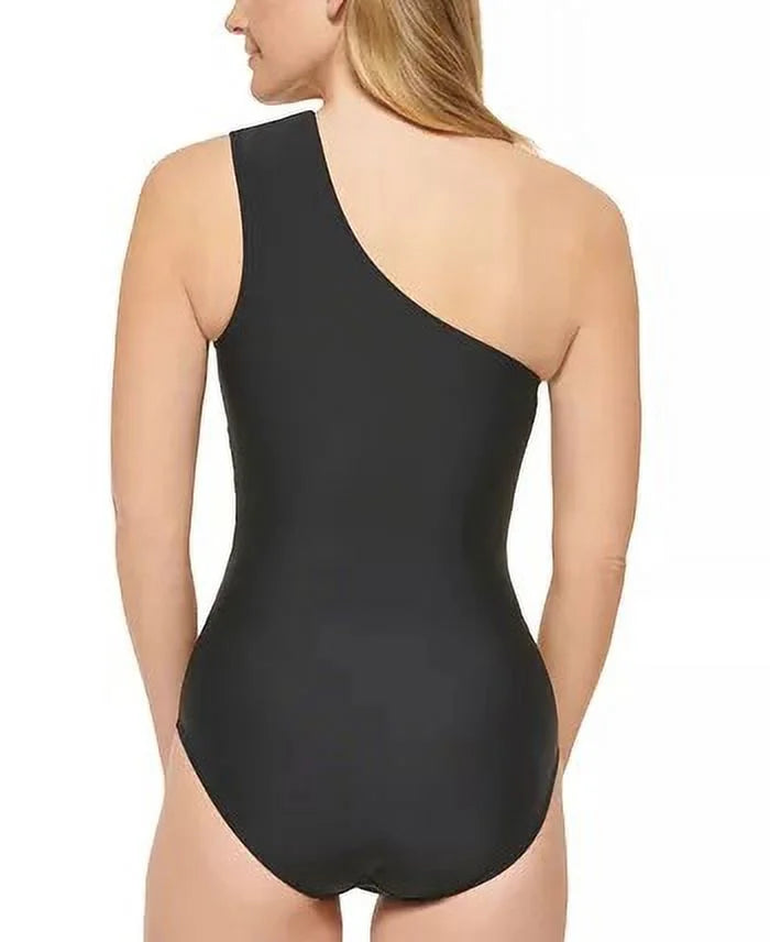 Calvin Klein BLACK One-Shoulder Starburst One-Piece Swimsuit, US 4