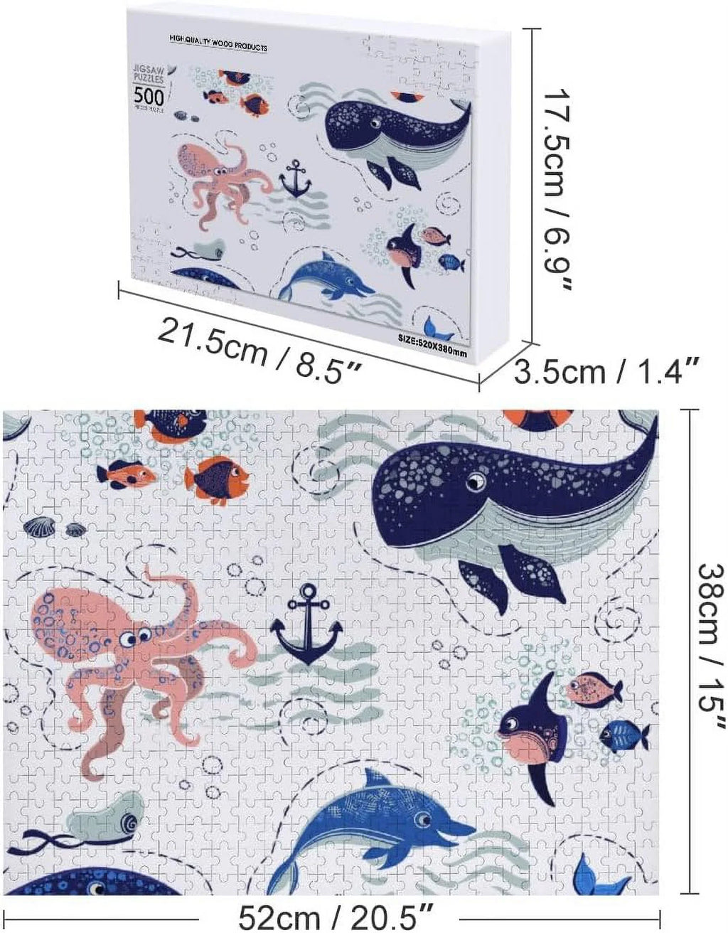 Wellsay 1000 Piece Jigsaw Puzzle for Kids Adults - Cute Sea Animals on The Waves Puzzle Game