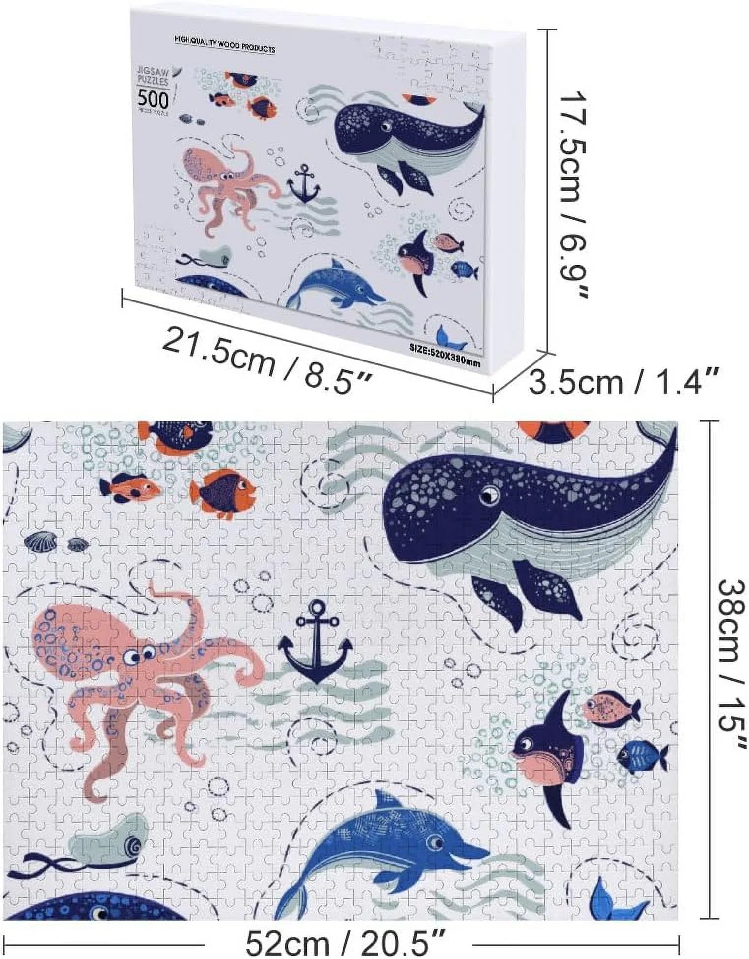 Wellsay 1000 Piece Jigsaw Puzzle for Kids Adults - Cute Sea Animals on The Waves Puzzle Game