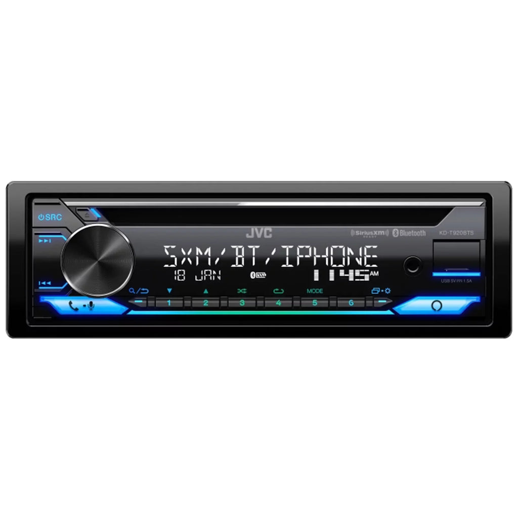 JVC KD-T920BTS Single DIN In-Dash CD Player Bluetooth USB AUX AM/FM Radio Receiver Bundle Combo with Single-DIN Stereo Installation Kit (Fits Select 1998-2013 Harley Davidson Touring Motorcycles)