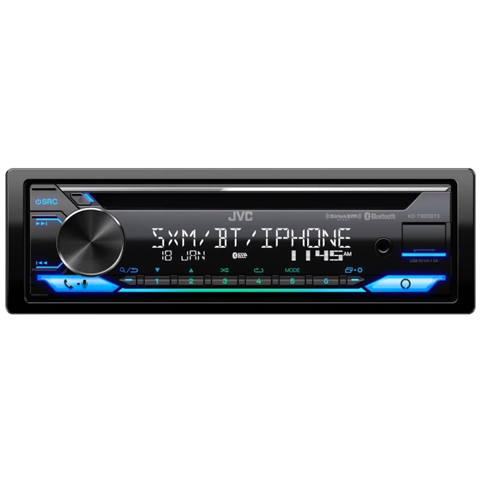 JVC KD-T920BTS Single DIN In-Dash CD Player Bluetooth USB AUX AM/FM Radio Receiver Bundle Combo with Single-DIN Stereo Installation Kit (Fits Select 1998-2013 Harley Davidson Touring Motorcycles)