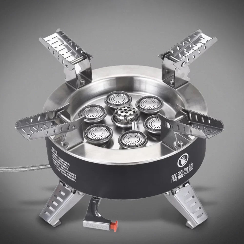 Windproof Seven core Gas Stove, 18000W High Camping Stove, Foldable Backpacking Stove, Fishing Hiking Traveling