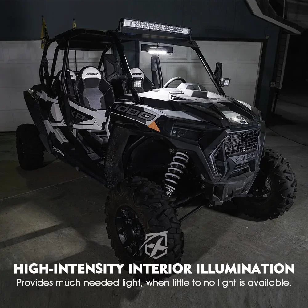 Xprite 13" Curved UTV Rear View Mirror w/ Integrated LED Lights & Switch for 1.75"-2" Rollbars