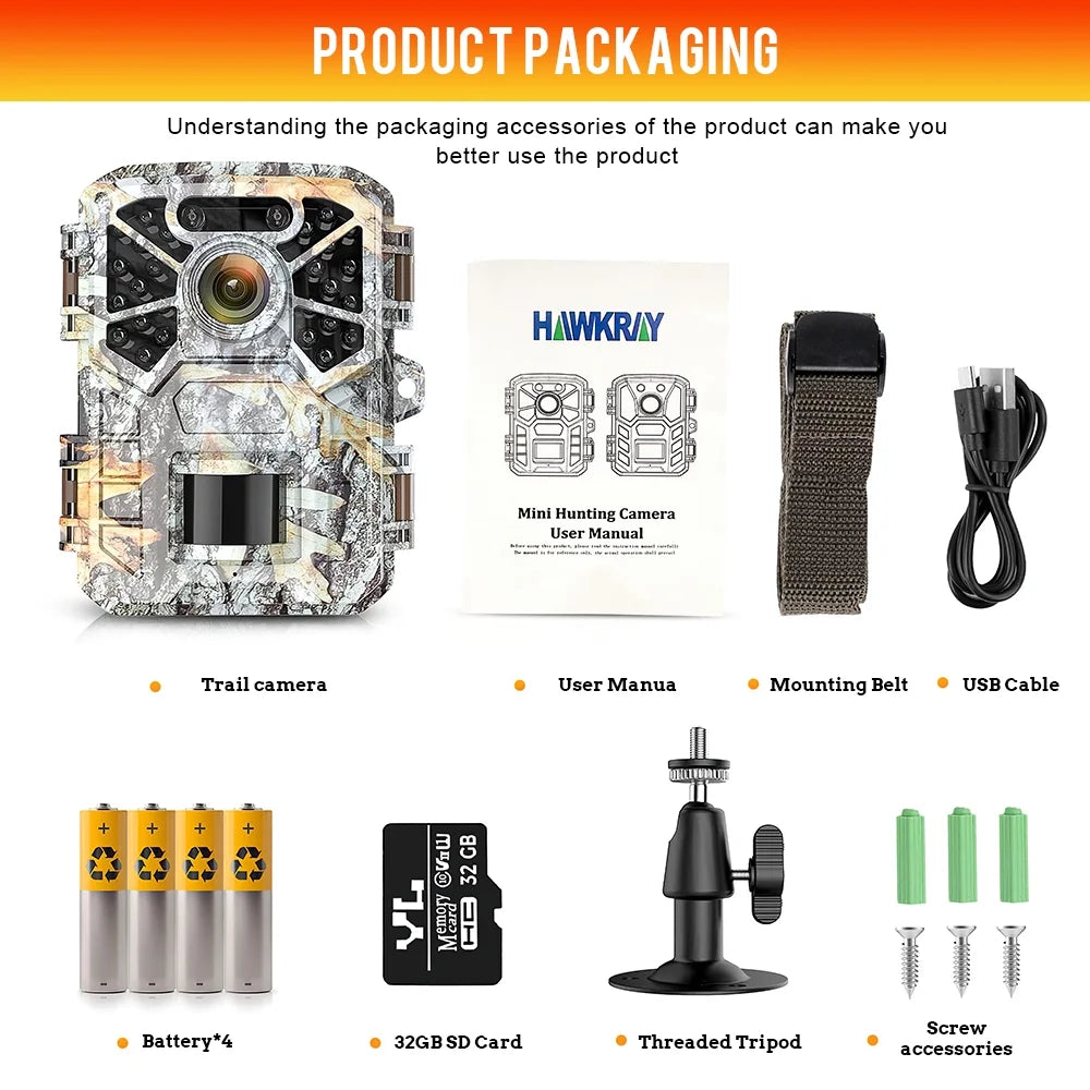 Trail Camera, 30MP 2k Game Camera with Infrared Night Vision Wildlife Surveillance, Farm Monitoring, Liquid Hunting Trail Monitor with 120° Wide Angle Lens