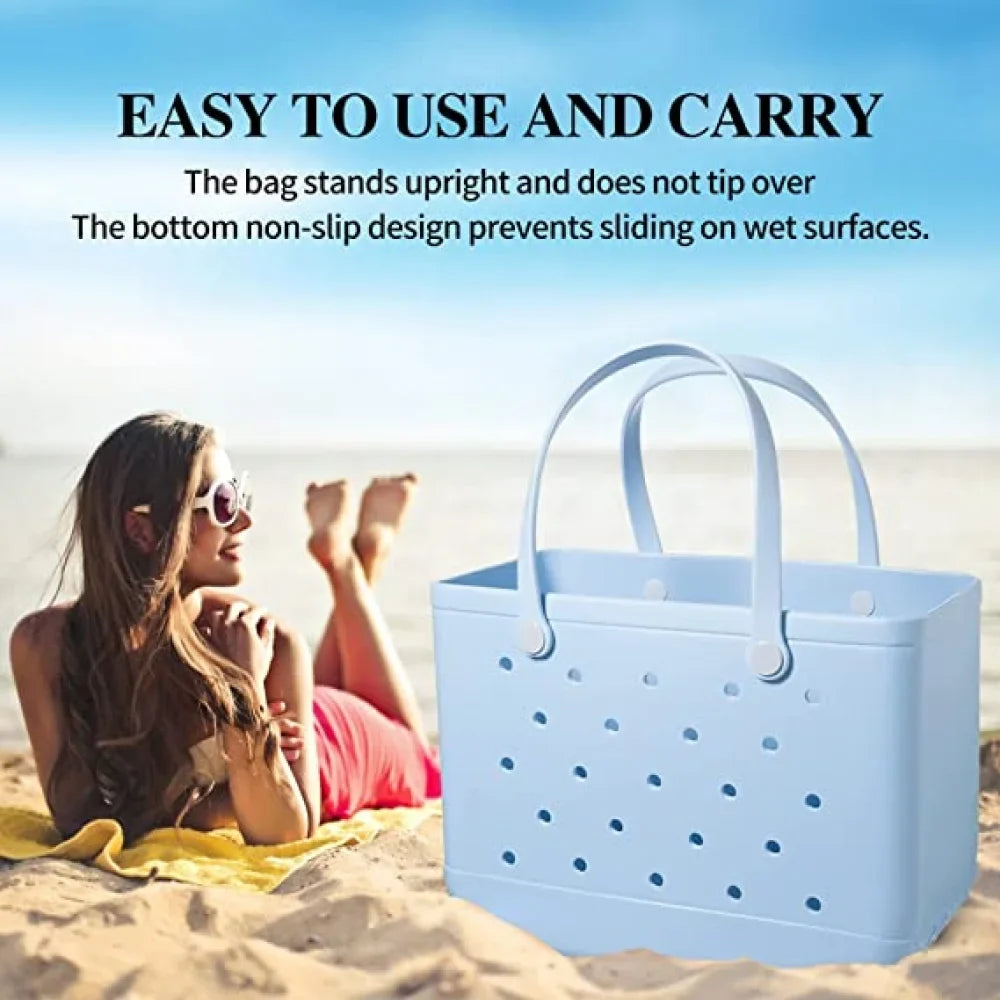 Rubber Beach Bag EVA Perforated Fluid Sandproof Long-lasting Open Silicone Tote Bag for Outdoor Beach Pool Sports,Purple
