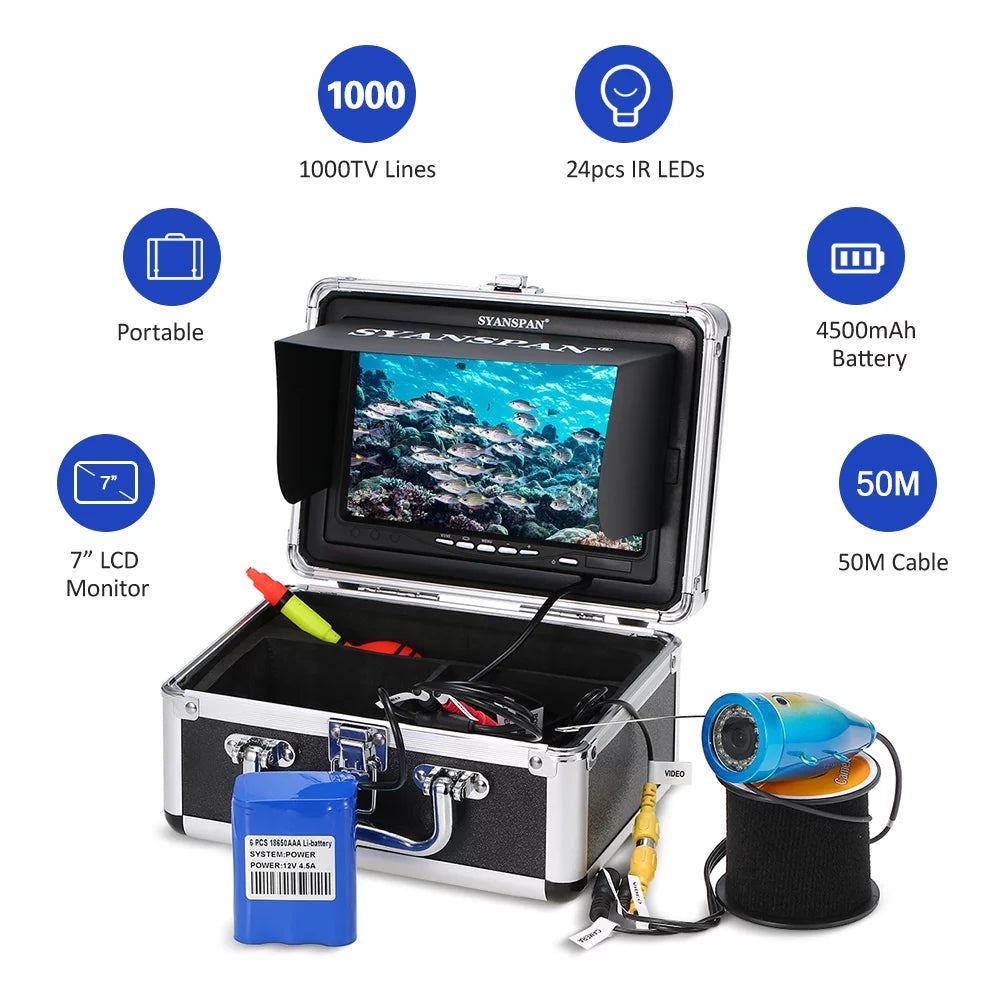 SYANSPAN Fishing Camera,1000tvl Fluid Camera Inch1000tvl Infrared Ir Leds1000tvl Liquid Camera Kit 24pcs Ice Lake Boat Fish Ice Lake 7" InchIr Leds Fish Huiop Koeb