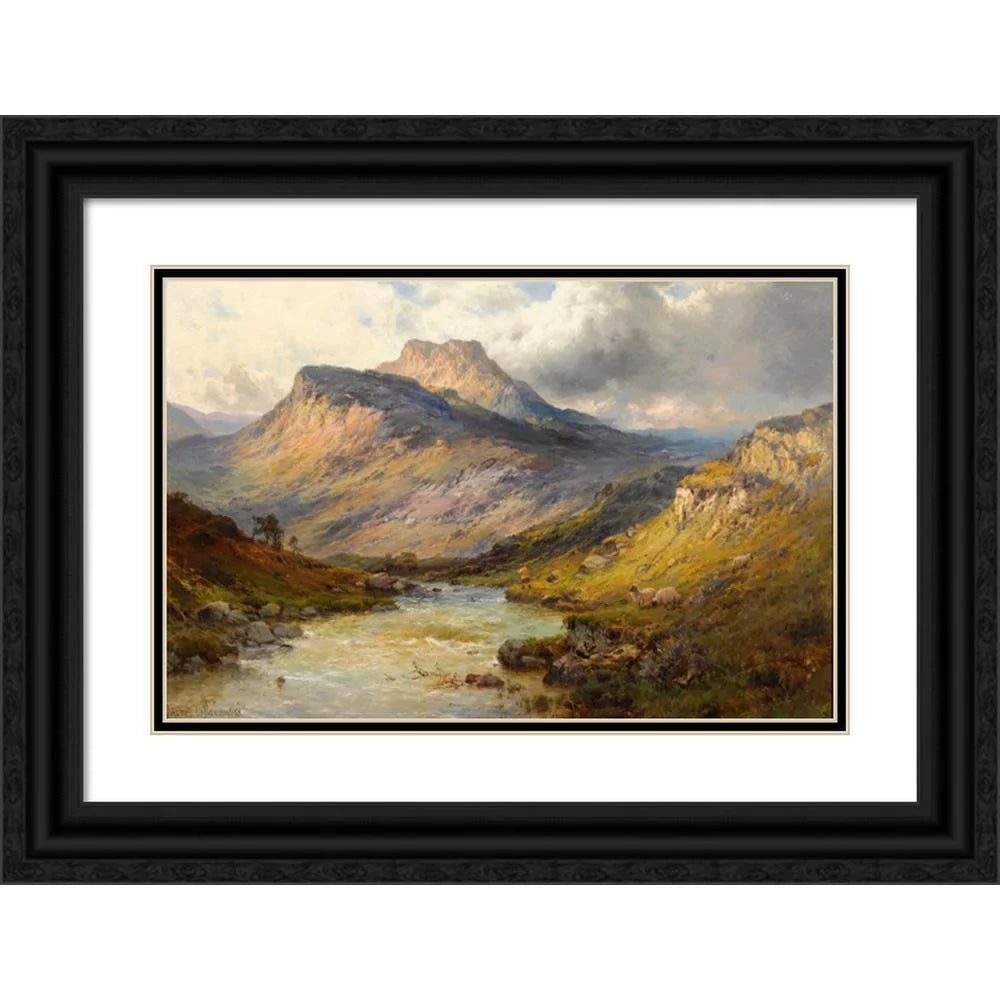 Alfred de Bréanski 18x13 Black Ornate Wood Framed Double Matted Museum Art Print Titled - Loch Lomond; a Trout Stream Near Stirling