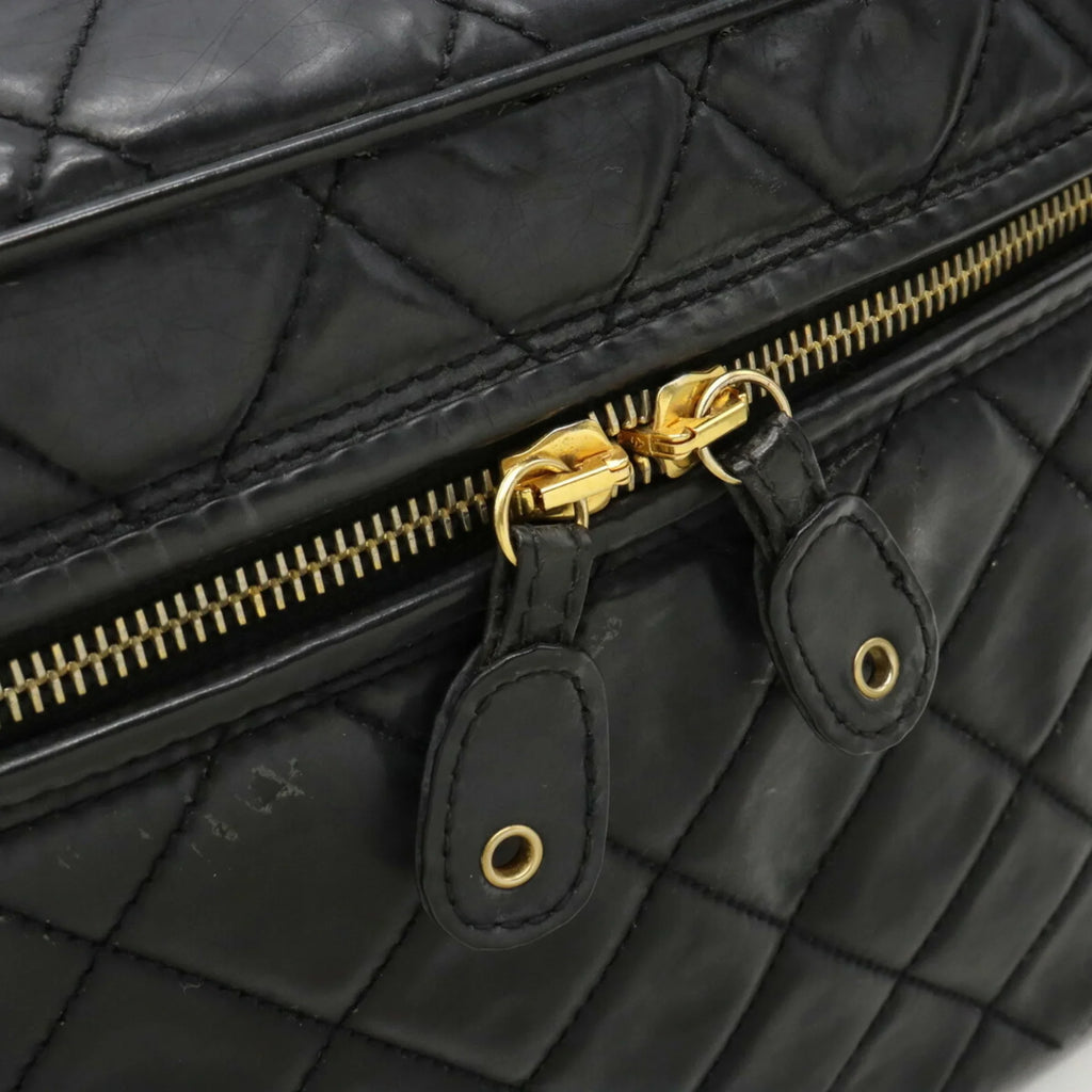 Pre-Owned CHANEL Chanel Matelasse Coco Mark Vanity Bag Handbag Shoulder Leather Black (Fair)