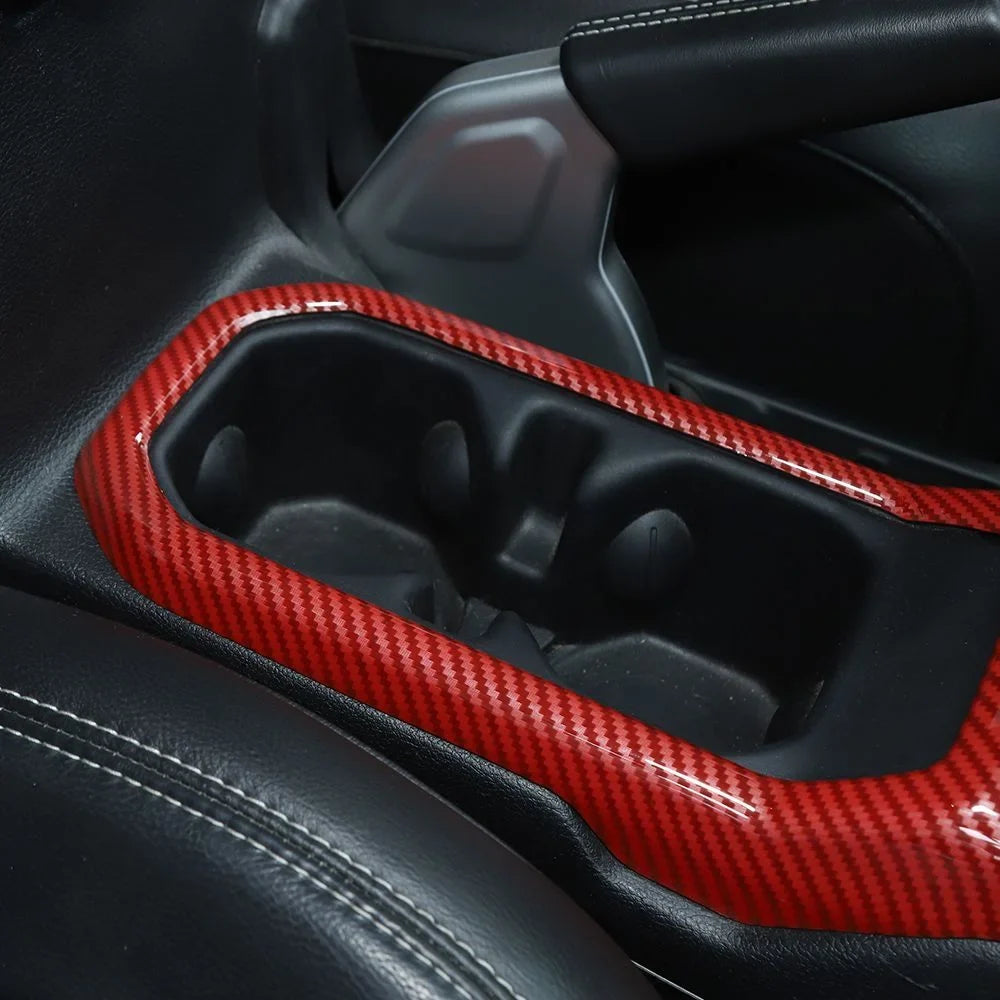 Teledu Red Carbon Gear Shift Panel Cup Holder Cover Trim For Jeep Wrangler Parts