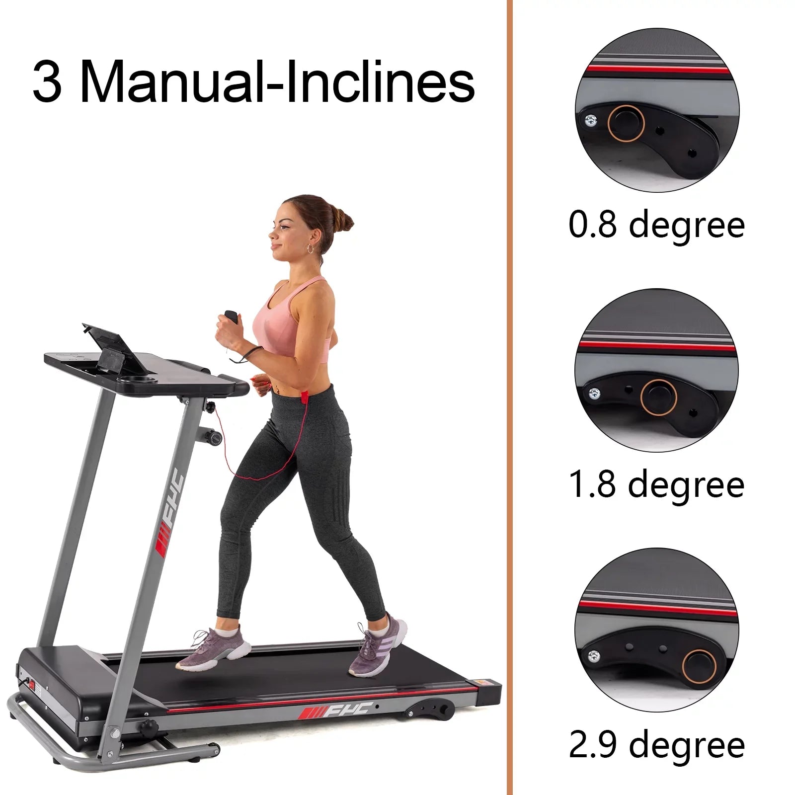 CoSoTower Folding Treadmill for Home with Desk - 2.5HP Compact Electric Treadmill for Running and Walking Foldable Portable Running Machine for Small Spaces Workout, 265LBS Weight Capacity