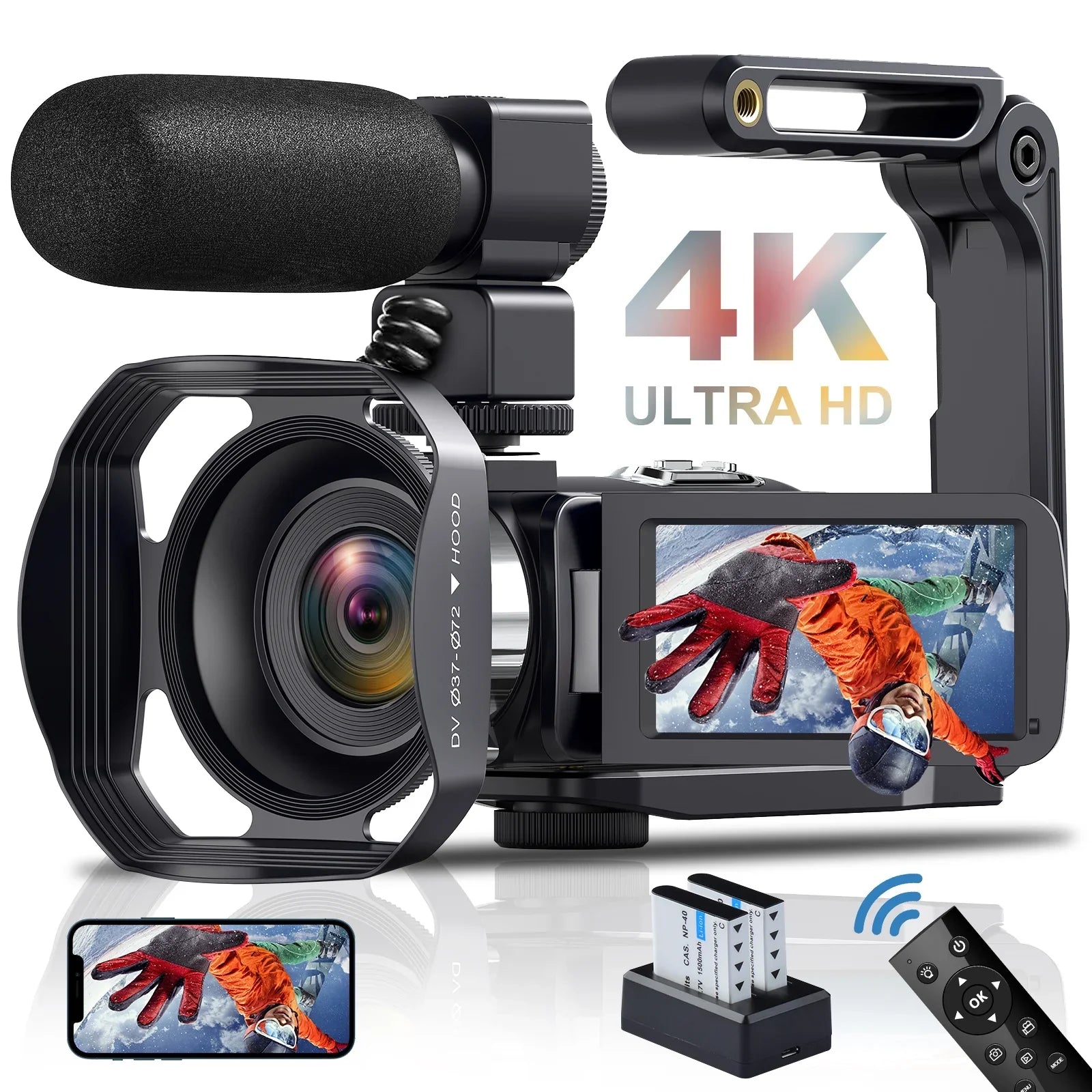 MARVUE 4K Video Camera for Youtube Camcorder 48MP 60FPS WiFi Vlogging 18X Digital Camera IR Night Vision