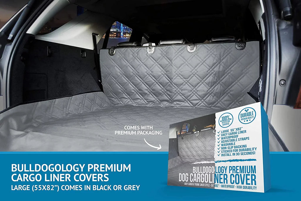 Bulldogology SUV Cargo Liner for Dogs - Heavy Duty Pet Trunk Cargo Cover - Dog Car Seat Cover Fluid Nonslip - Dog Hair, Muddy Paws, Scratches Cover Protector for Cars Vans SUVs (X-Large, Grey)