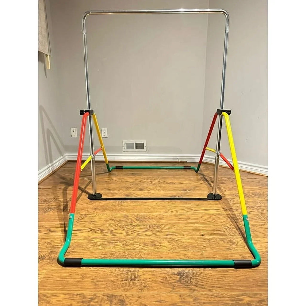 Kids' Adjustable Gymnastics Bar - Home Training Playground Equipment, Red/Yellow, Folding & Expandable