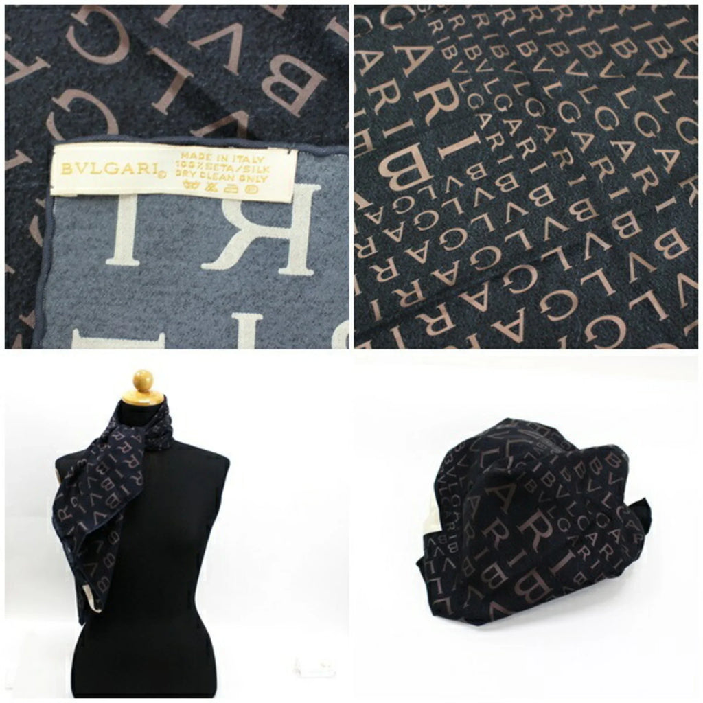 Pre-Owned Bvlgari Mania Silk Scarf Muffler Pattern Black BVLGARI | Ladies (Good)