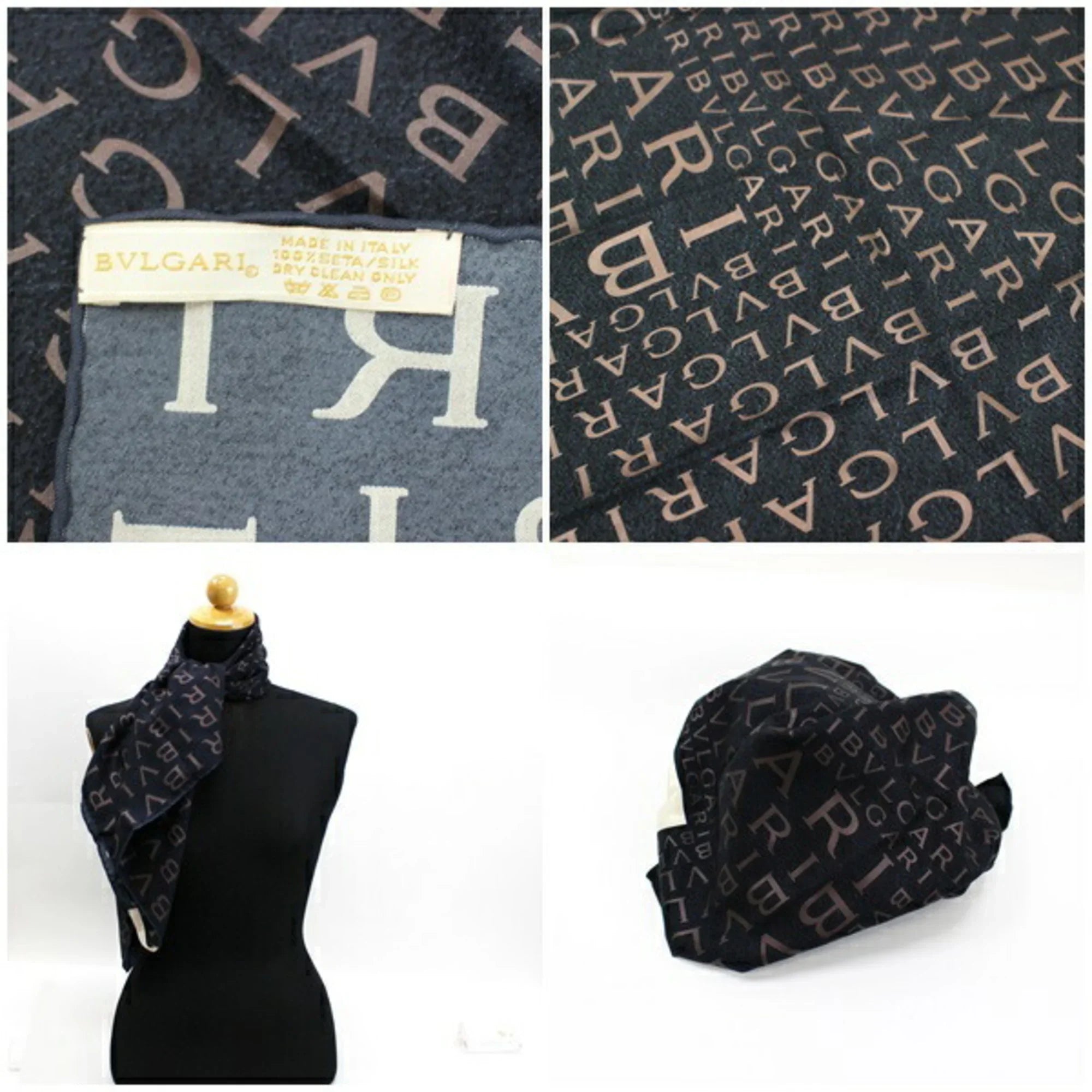Pre-Owned Bvlgari Mania Silk Scarf Muffler Pattern Black BVLGARI | Ladies (Good)
