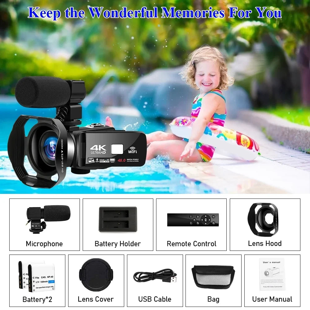 MARVUE 4K Video Camera for Youtube Camcorder 48MP 60FPS WiFi Vlogging 18X Digital Camera IR Night Vision