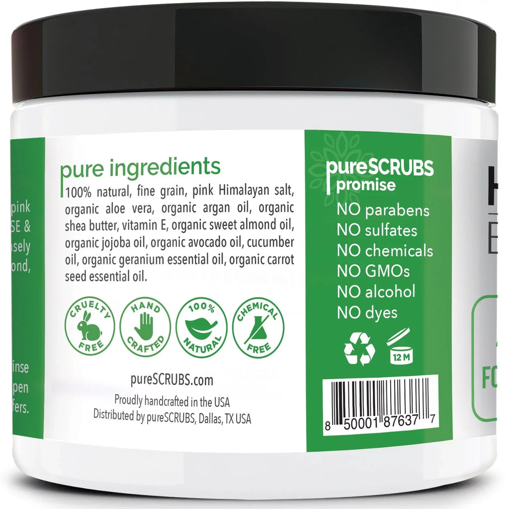 pureSCRUBS Premium Pink Himalayan Salt Body Scrub Set- Large 16oz CUCUMBER BODY SCRUB - Second-hand With Organic Essential Oils & Nutrients + FREE Wooden Spoon, Loofah & Mini Exfoliating Bar Soap