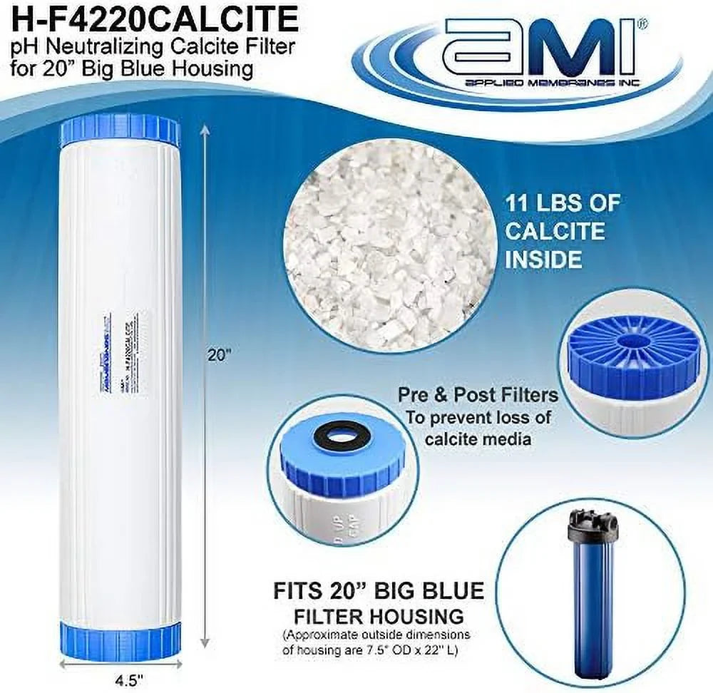 INC Ph Neutralization Liquid Filter Cartridge | Calcite Filter To Raise Alkalinity Of Low Ph Fluid | 4.5"X20" Filter Fits 20” Filter Housing | H-F4220CALCITE (4.5" X 20")