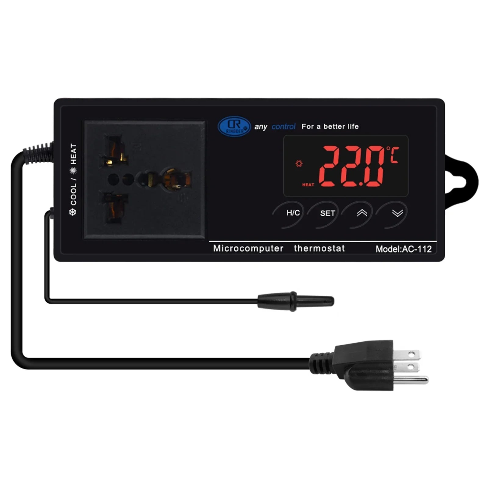 Carevas Digital Temperature Controller Thermostat Outlet Reptile Thermostat Controlled with Heating & Cooling Mode for Chest Freezer Home Brewing Green House Incubation Reptiles -40℃~110℃ Plug