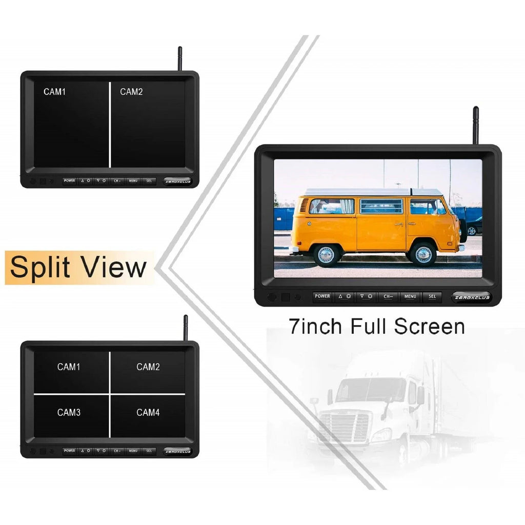 ZEROXCLUB Wireless Backup Camera 7'' 1080P HD LCD Monitor IP69 Fluid Night Vision Parking System for RV/Truck/Trailer/Van/Bus SW01