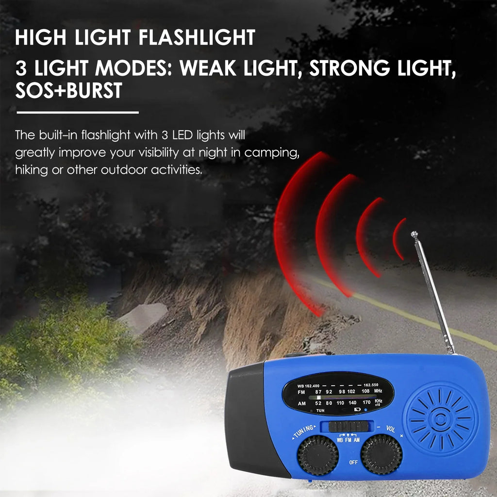 OWSOO Hand Crank Solar Weather AM / / NOAA Weather Rechargeable Portable Bank with Solar Charging & Hand Crank & Battery Operated Flashlight Cell Reading Lamp for Camping Hiking Adve