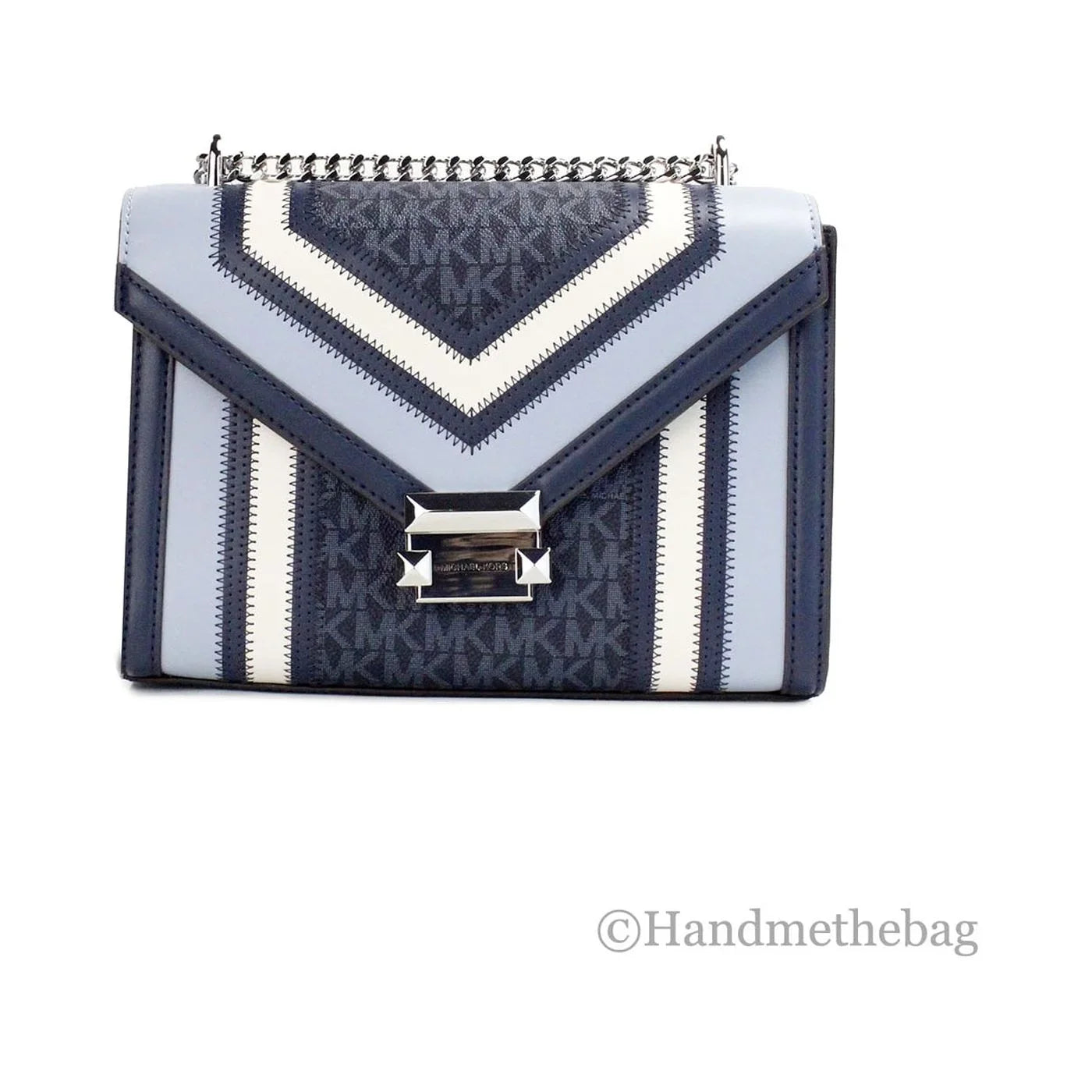 Michael Kors Whitney Medium Navy PVC Flap Chain Shoulder Bag Purse