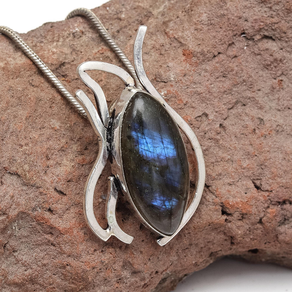 Silver 925 Sterling Garnet Gemstone Necklace Labradorite Jewelry Handmade