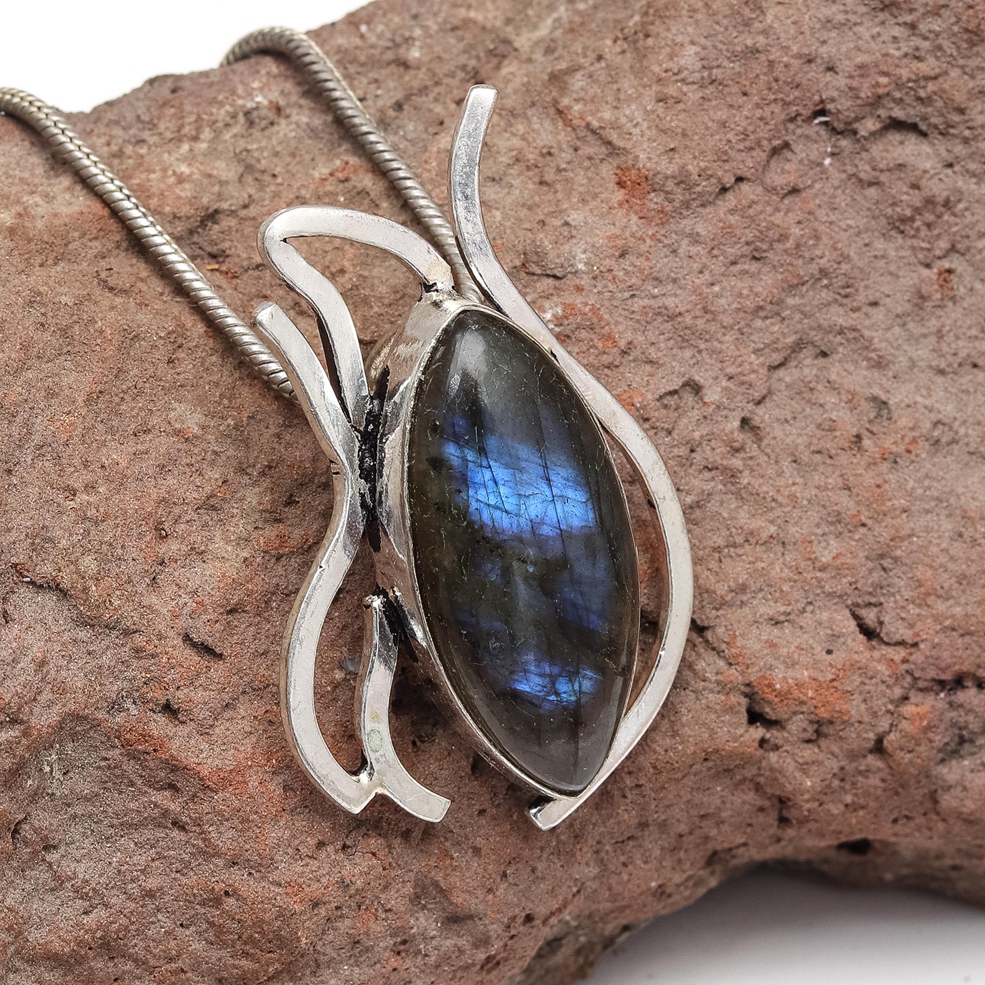 Silver 925 Sterling Garnet Gemstone Necklace Labradorite Jewelry Handmade