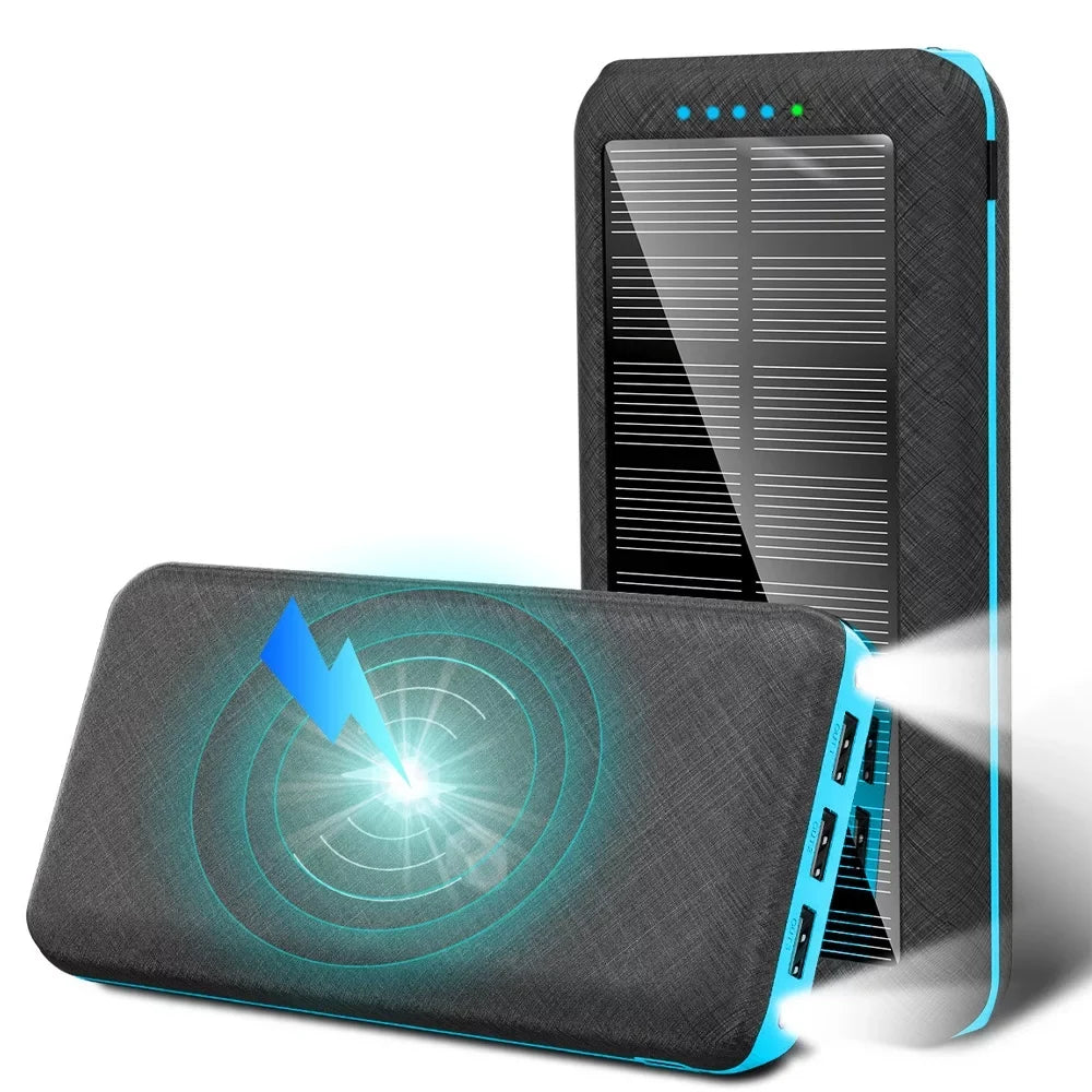 Ponyta Solar Power Bank 20000mAh Portable Charger 3 USB Large Capacity Mobile Power Supply with Dual LED Lights Xmas Decor