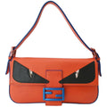 Pre-owned FENDI Monster Eye Baguette Calfskin Leather Crossbody Bag Orange
