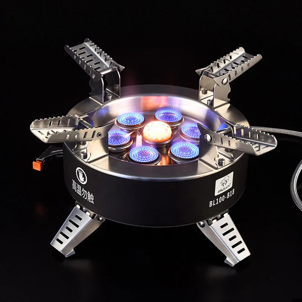 Windproof Seven core Gas Stove, 18000W High Camping Stove, Foldable Backpacking Stove, Fishing Hiking Traveling