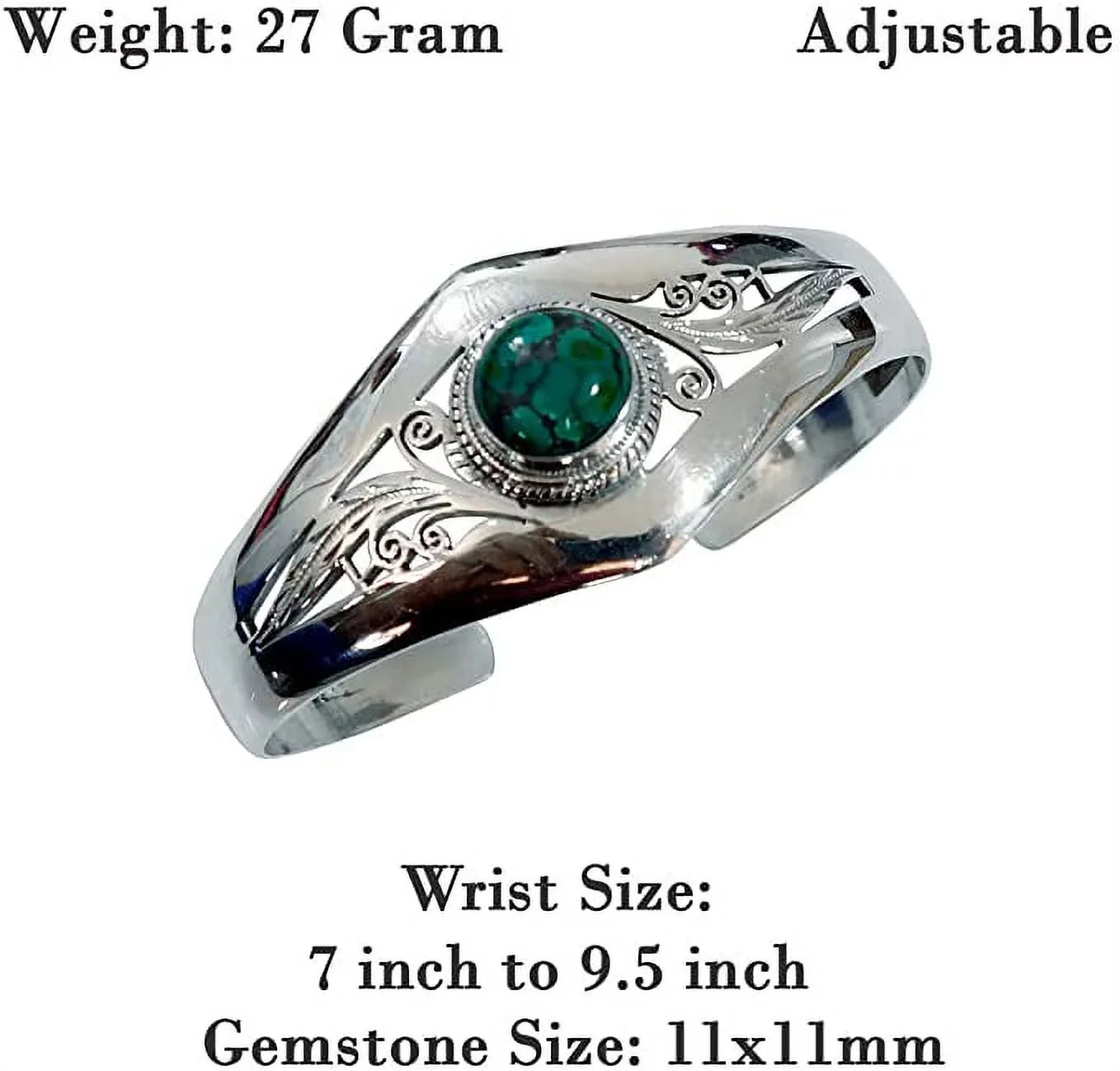 Genuine Turquoise Gemstone Bracelet, Real 925 Sterling Silver Cuff Bracelet for Men Women, Handmade Designer Fashion Jewelry for Gifts, Adjustable Bracelet