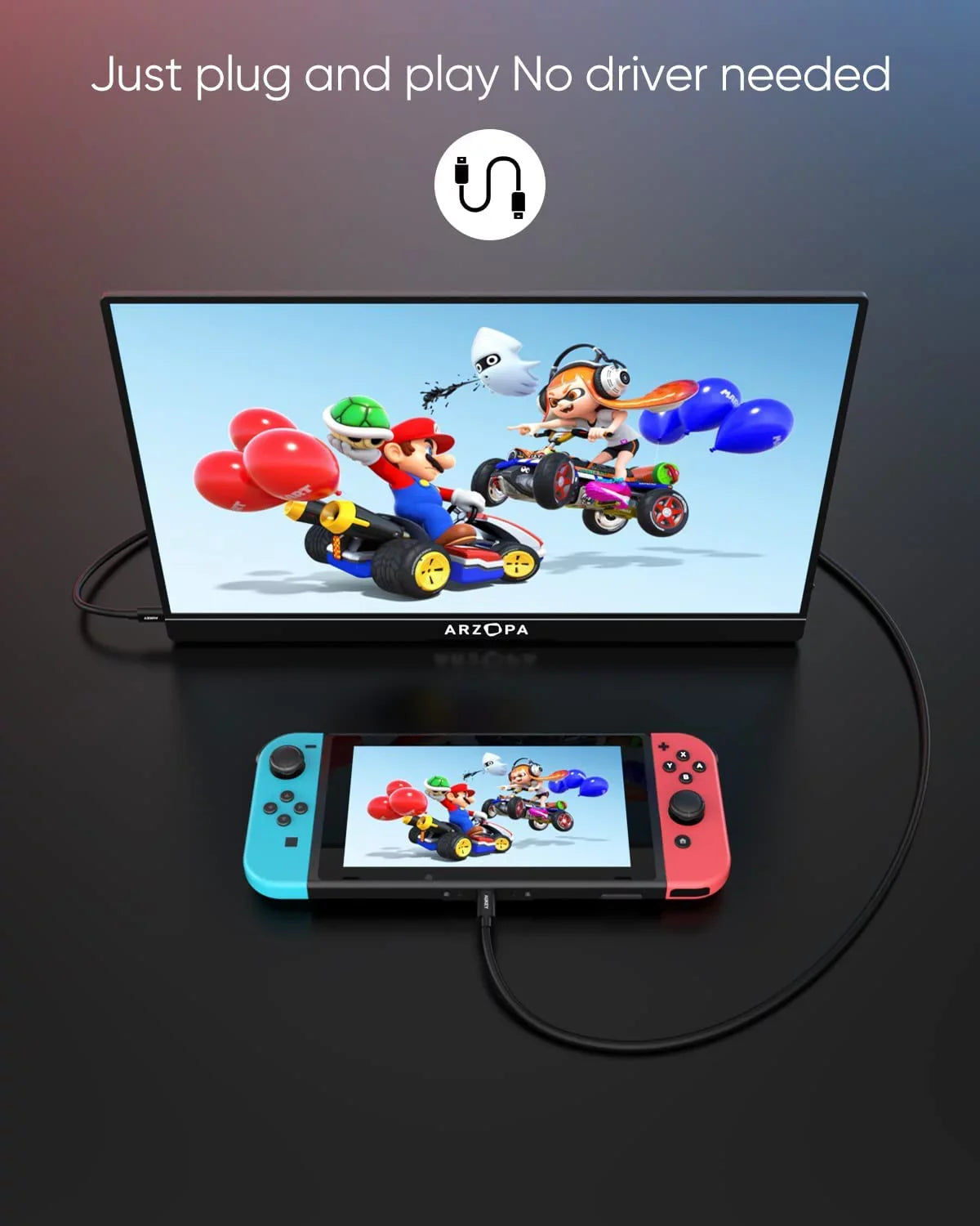 Arzopa 15.6'' 144Hz Portable Gaming Monitor, 1080P FHD USBC HDMI, External Second Display for Mobile pc PS5