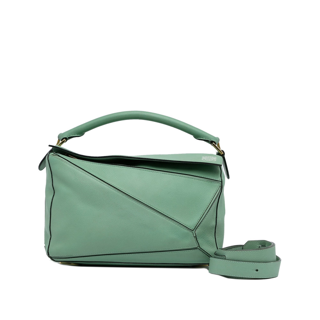 Pre-Owned Authenticated LOEWE Medium Puzzle Satchel Calf Leather Green Unisex (Good)