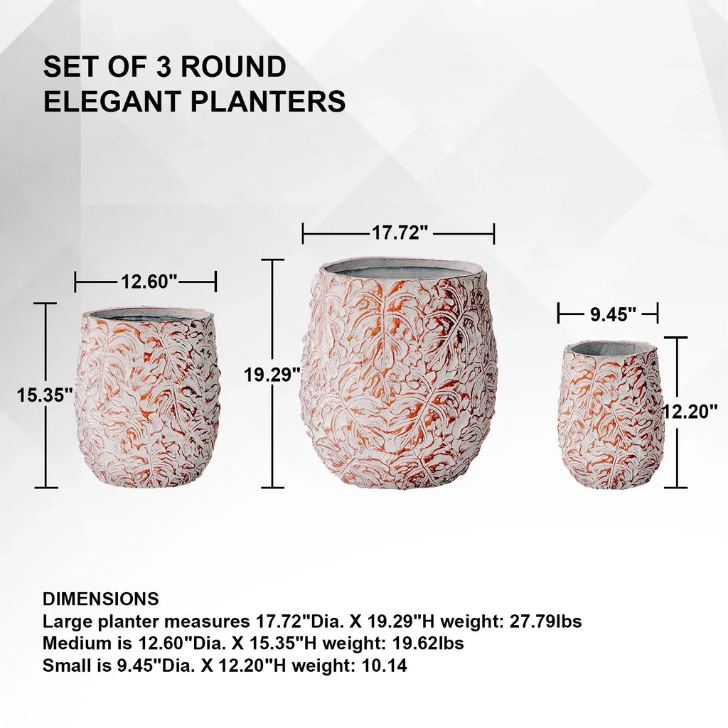 XBrand 19.3", 15.4" and 12.2"H Tall Beige and Golden Fiberstone/Cement Indoor Outdoor Planters (Set of 3), Modern Decorative Plant Pots with Drain Hole for All House Plants, Succulents & Flowers