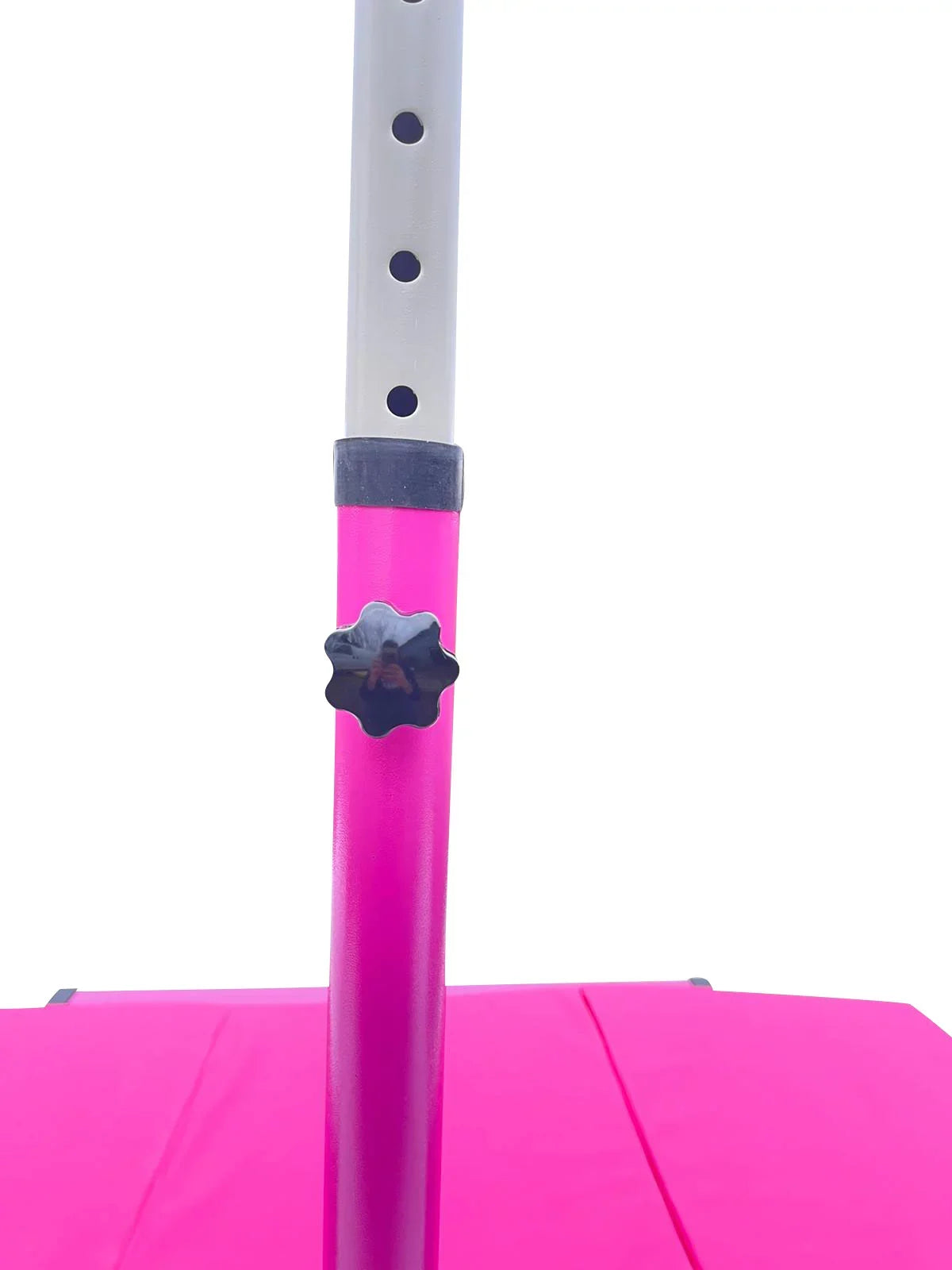 Iron Form Gymnastics Bar Horizontal Kip Bar for Gymnasts Junior Training Expandable Height, Heavy Duty Jungle Gym Exercise Bar for Children and Adults, Adjustable Height 3 to 5 FT Gymnastic Bar, PINK