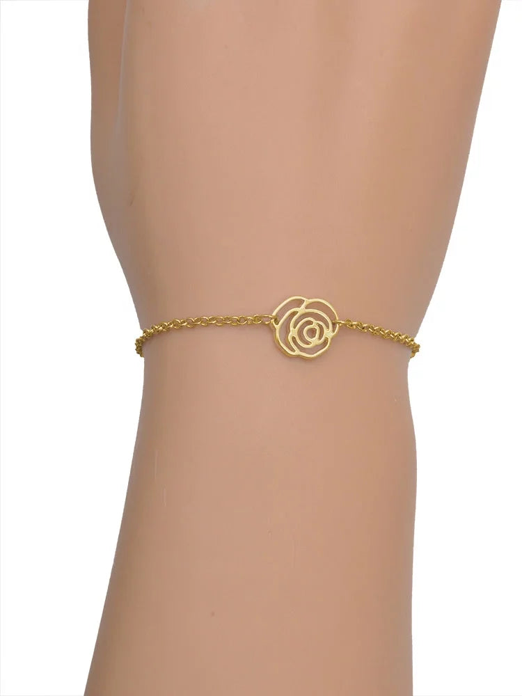 Delight Jewelry Goldtone Opaque Green Lucky Four Leaf Clover Gold-tone Rose Link Chain Bracelet, 6.25"+1.75" Extender