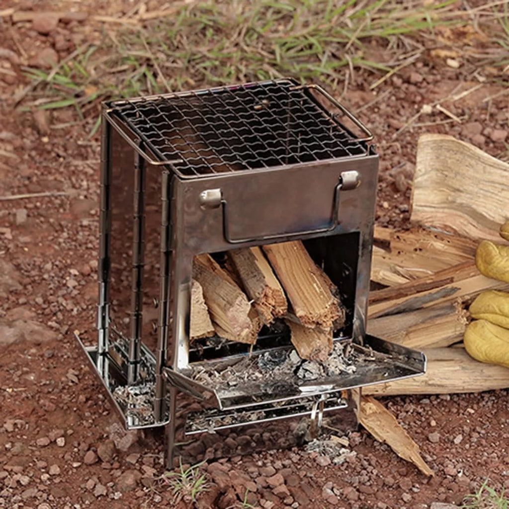 Arealer Folding Wood Burning Stove Channel Kit BBQ Grill with Carry Bag for Backpacking Hiking Camping Cooking
